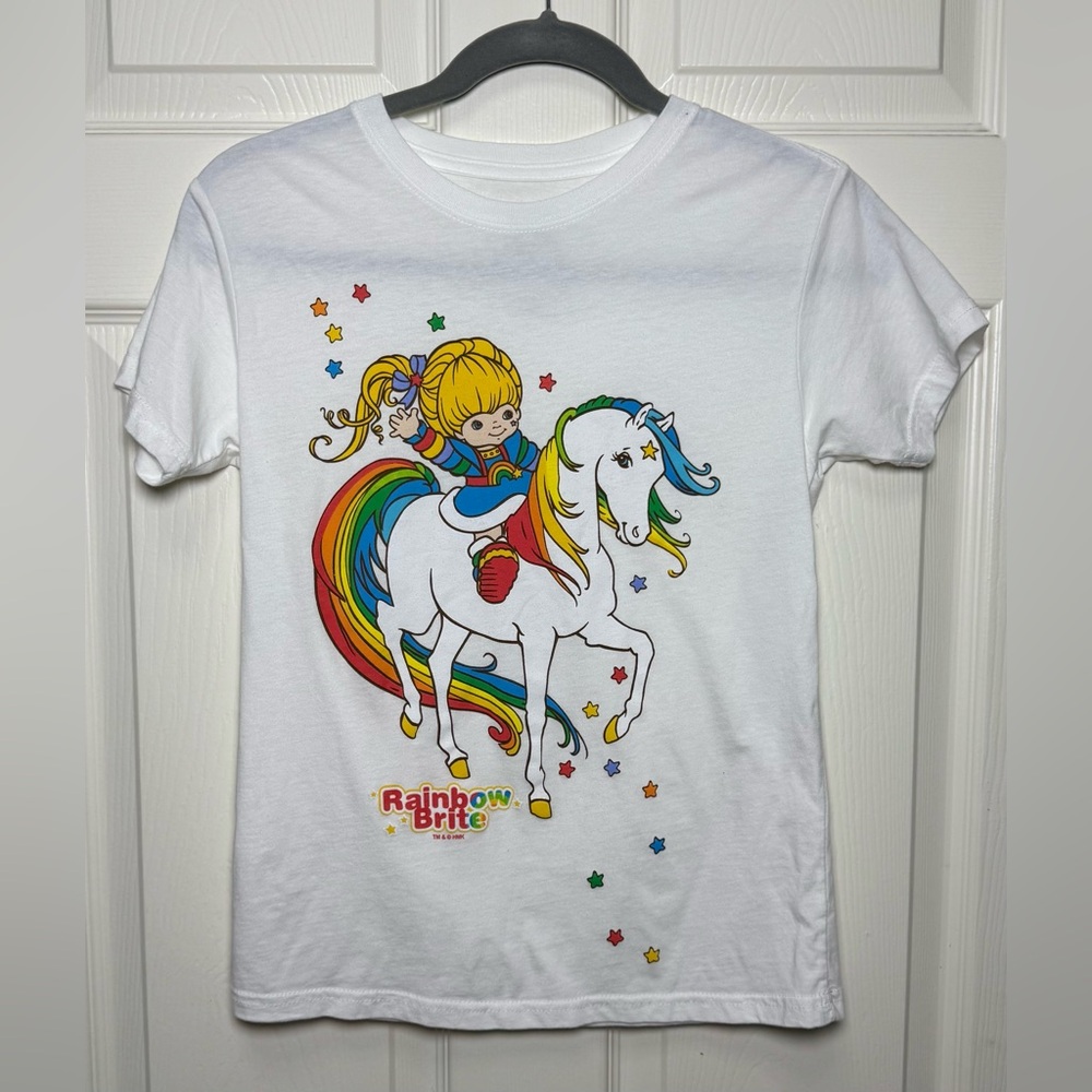 Rainbow Kids White Tee with Colorful Horse Design